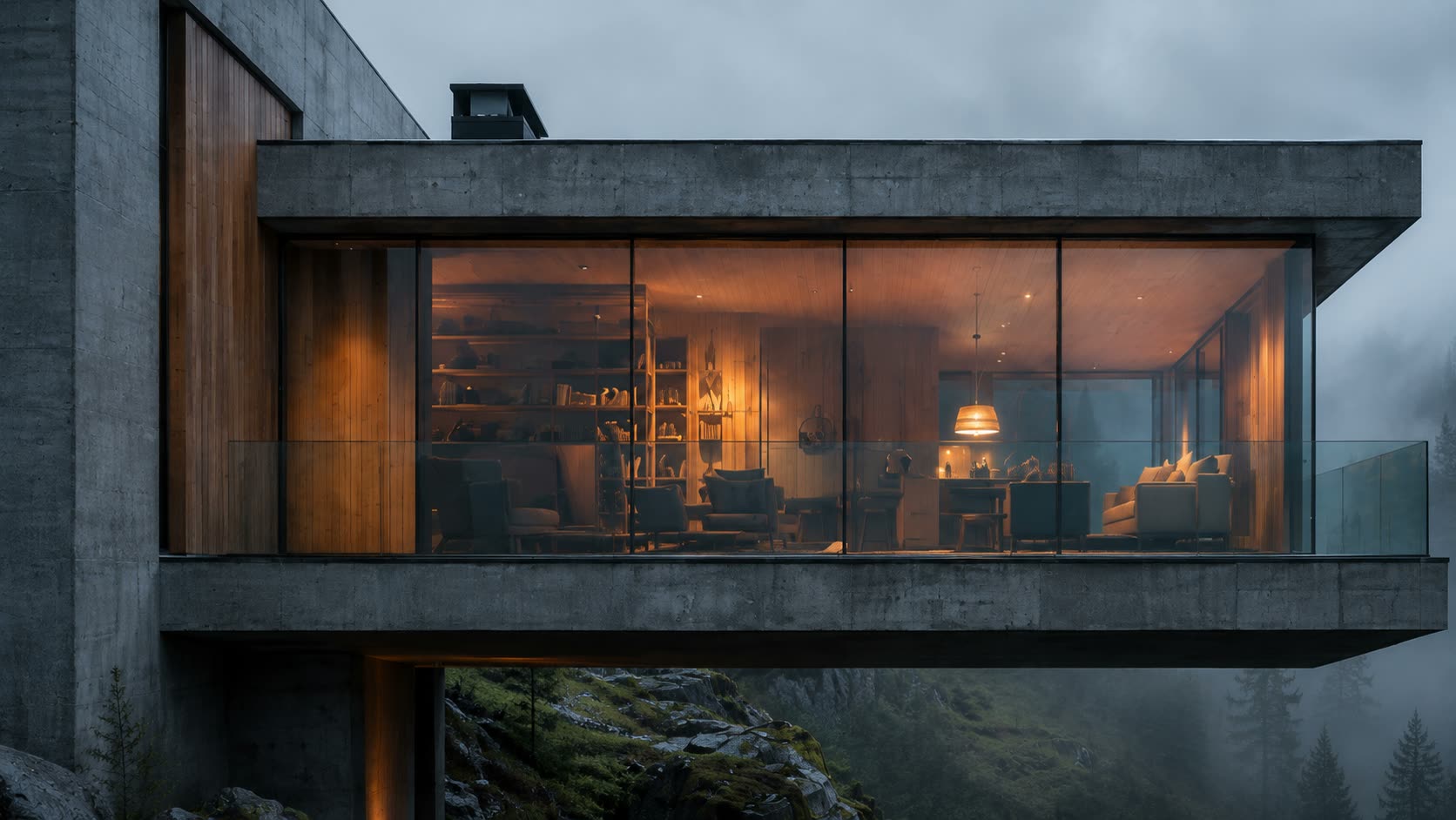 Glass volume seen from the side, amber interior